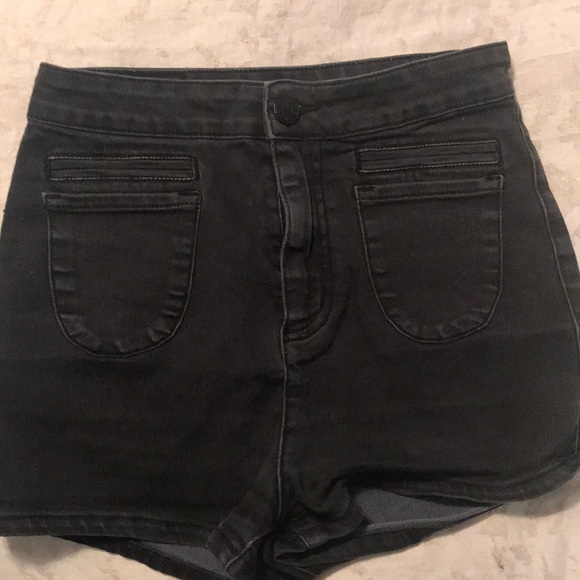 Dark gray, high waisted denim shorts - Picture 1 of 2